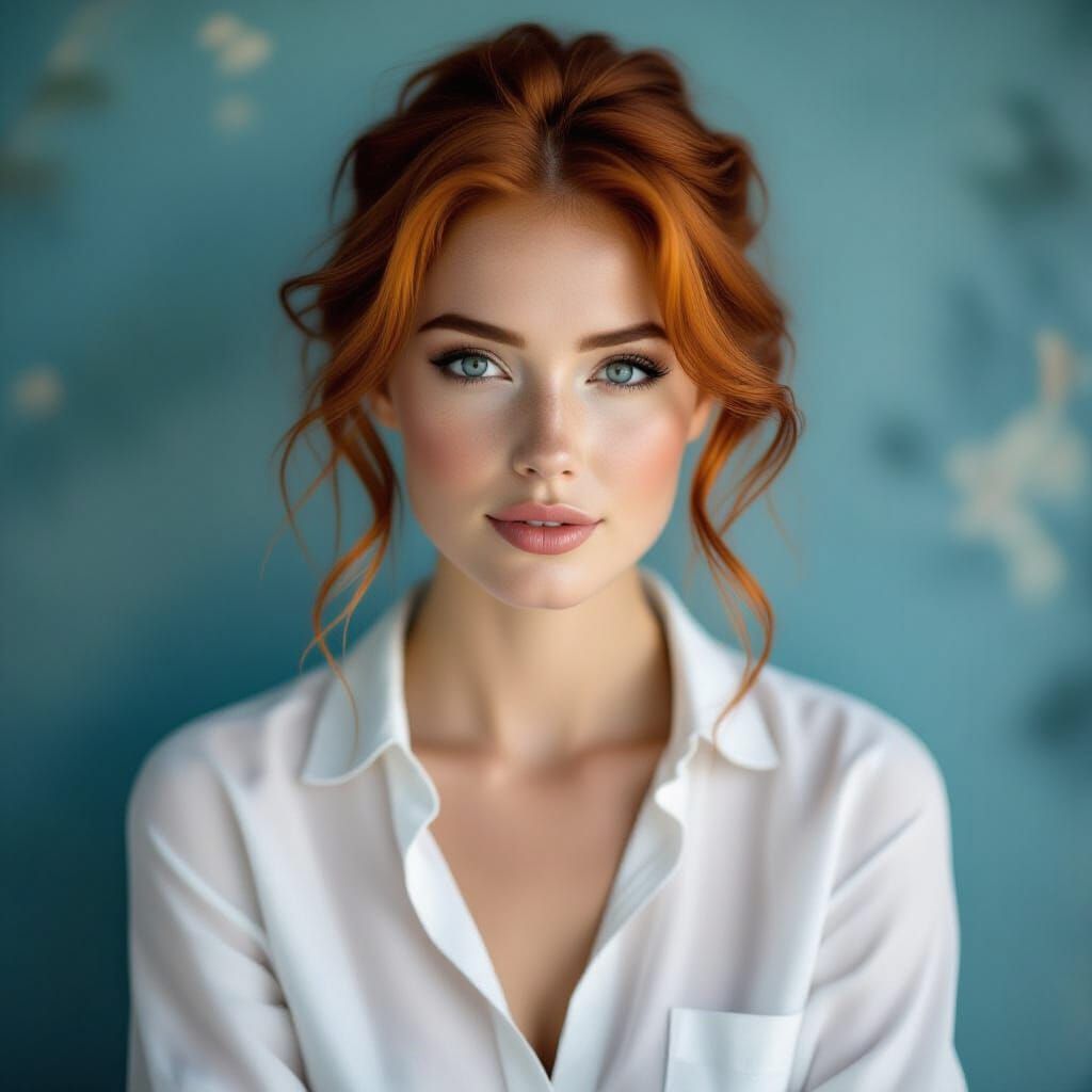 an elegantly beautiful young woman with vibrant red hair, we...