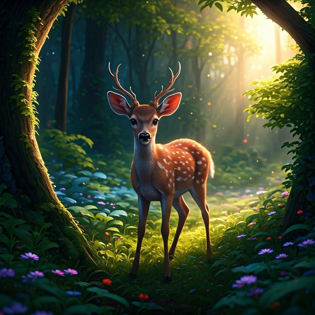 Mystical Fawn in Vibrant Forest