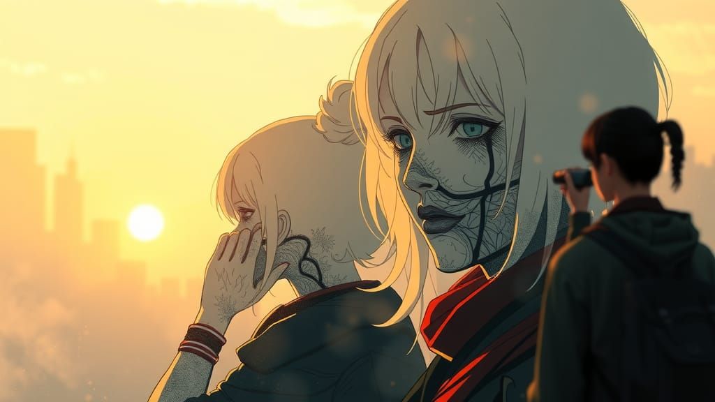 Surreal Portrait in a Golden Hour Landscape with Ethereal Fa...