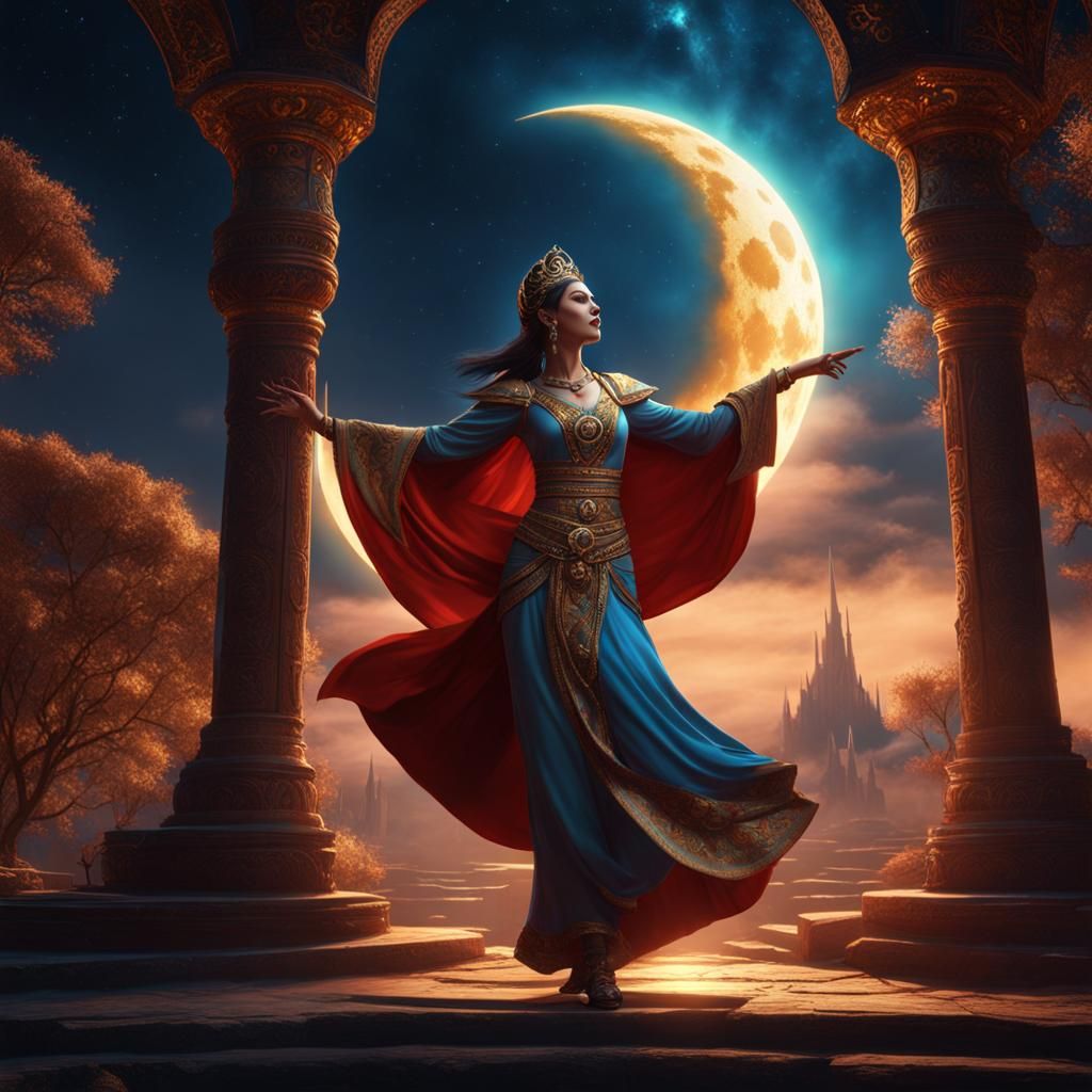 Dancing Priestess Under the Radiant Full Moon