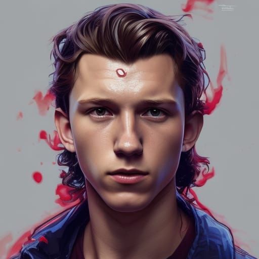 Intricate Tom Holland Portrait in Triadic Colors