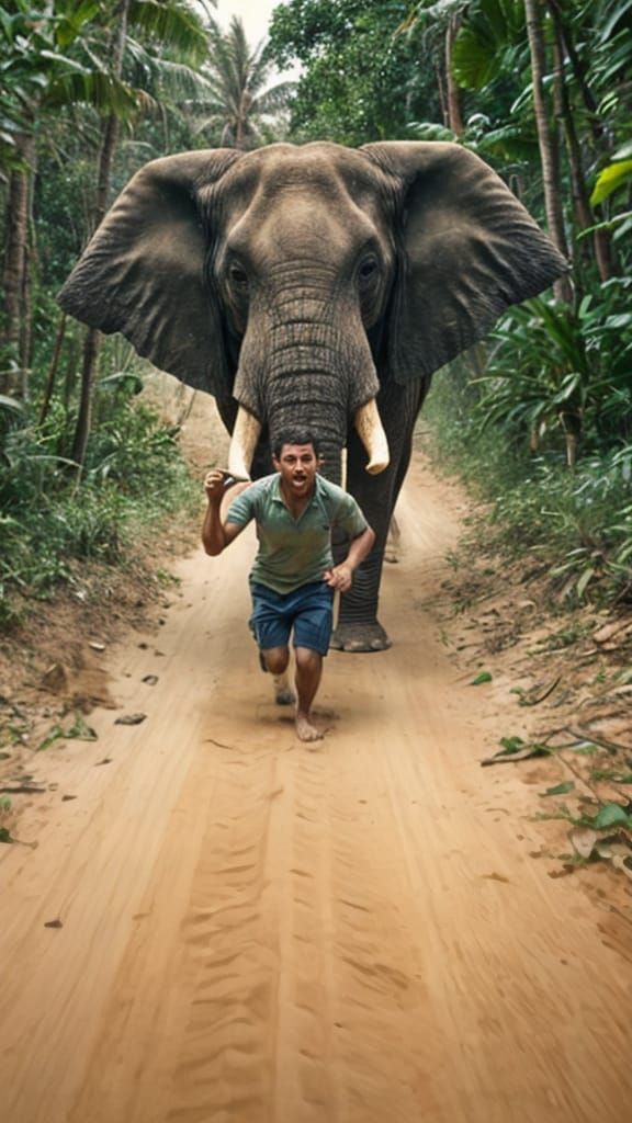Terrified Man Chased by Elephant Records Selfie