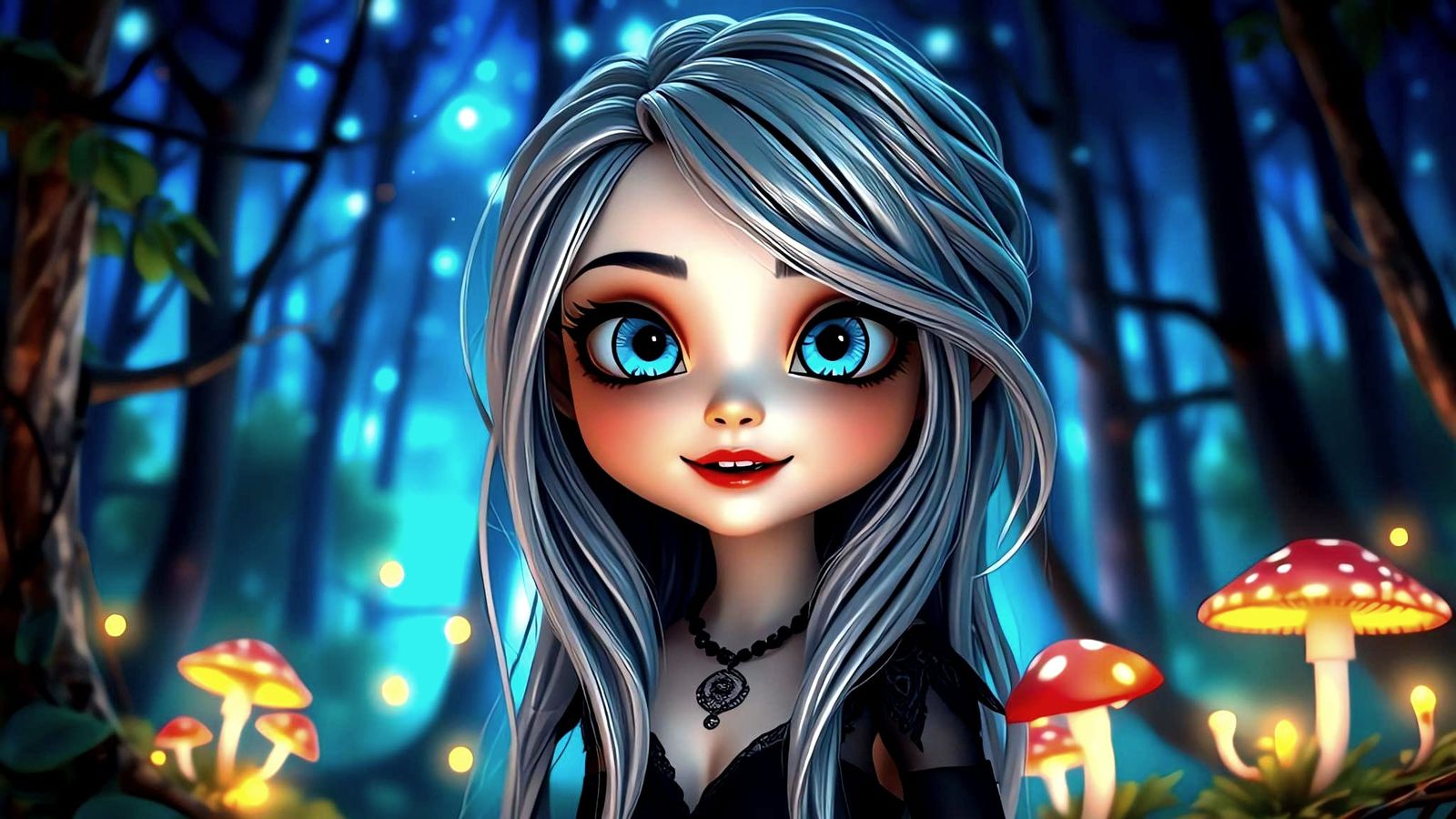 Pixar-Inspired Vampire Maiden in Moonlit Forest