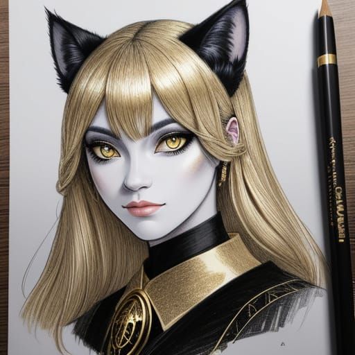 Whimsical Fantasy Portrait of a Magical Black Cat