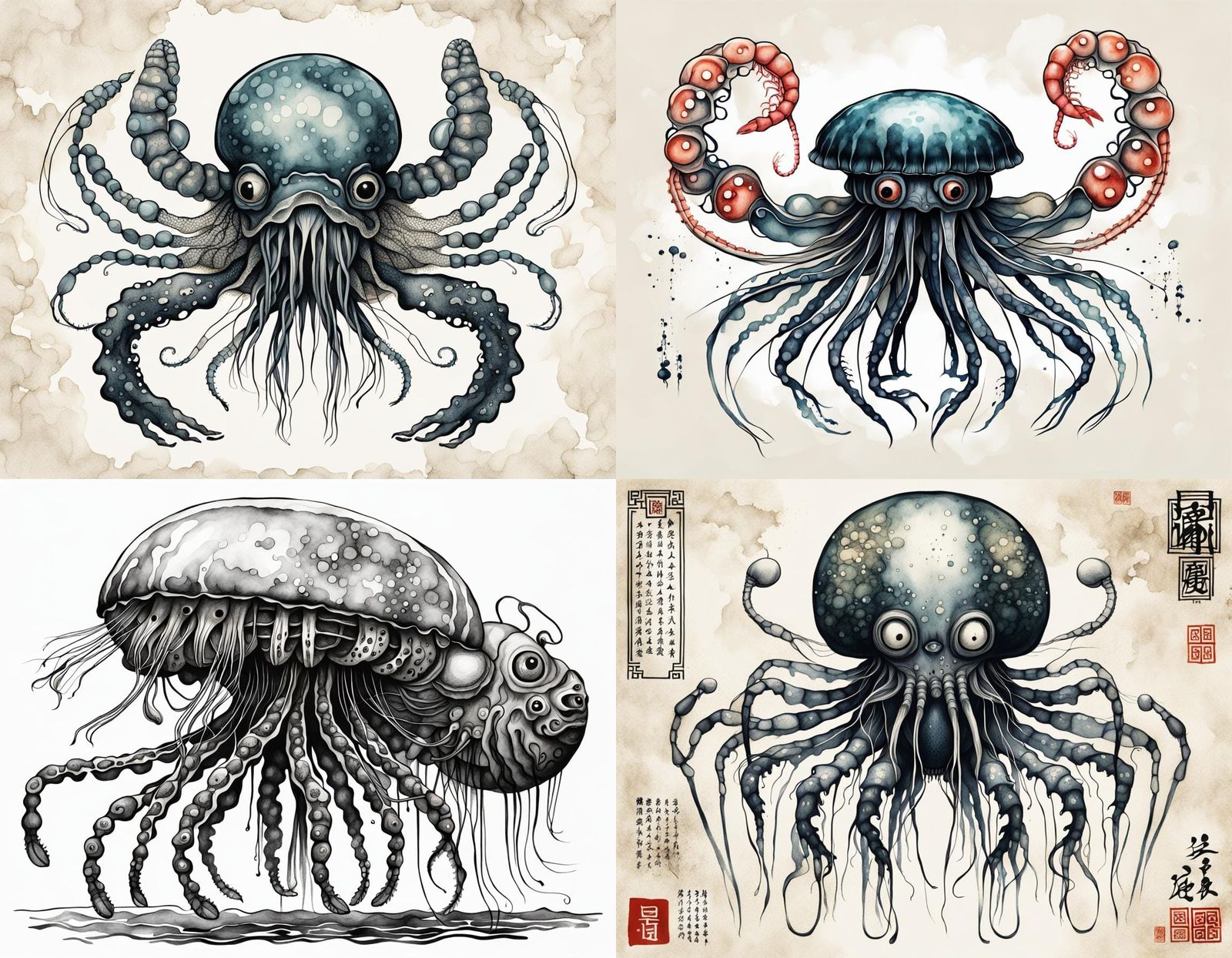 Unconventional Chinese Ink Painting of a Hybrid Aquatic Crea...