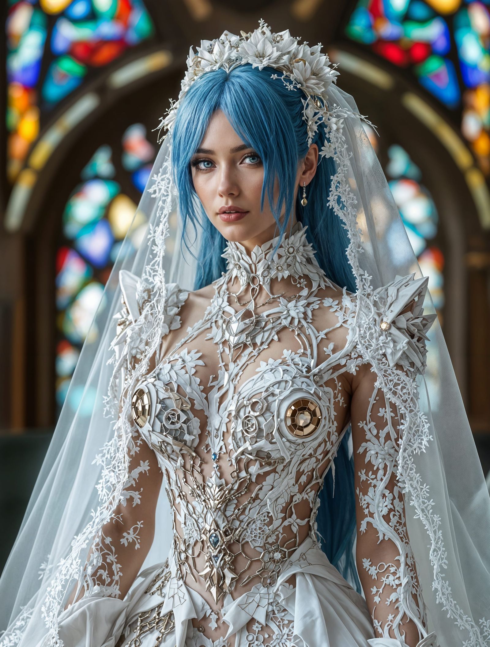 Stunning Bridal Figure with Blue Hair in Modern, Futuristic ...