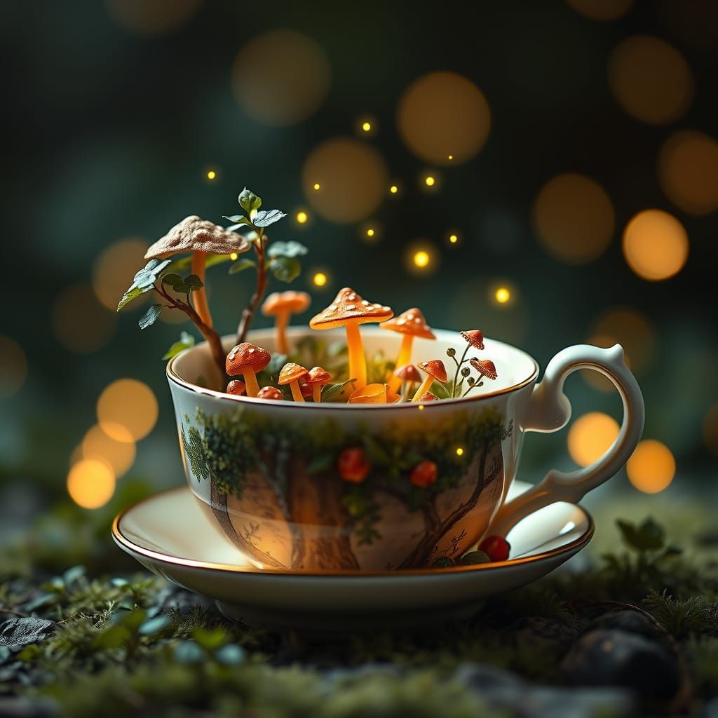 Miniature Forest Overflowing from Teacup: Magical Realism