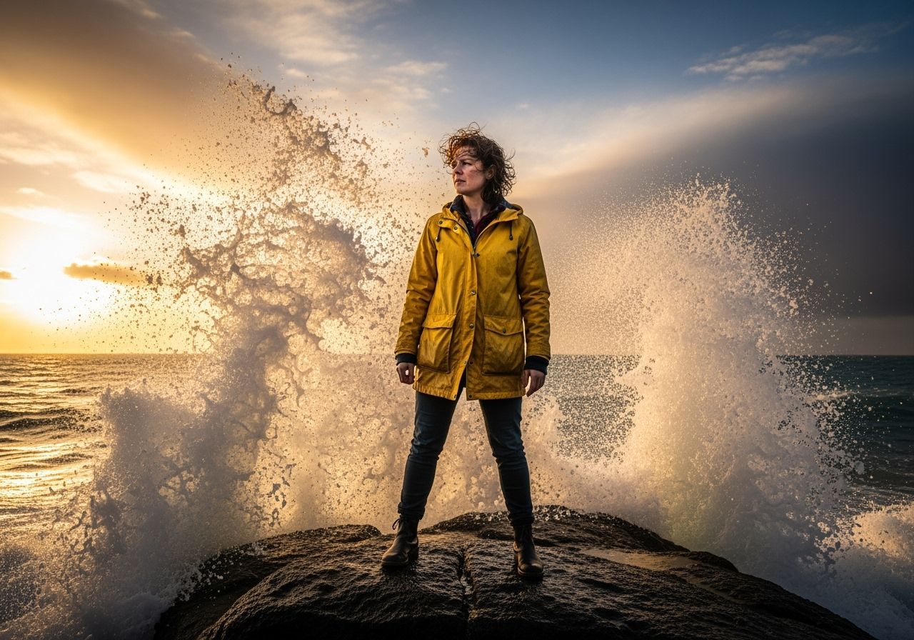 Resilient Woman Against a Stormy Sunset