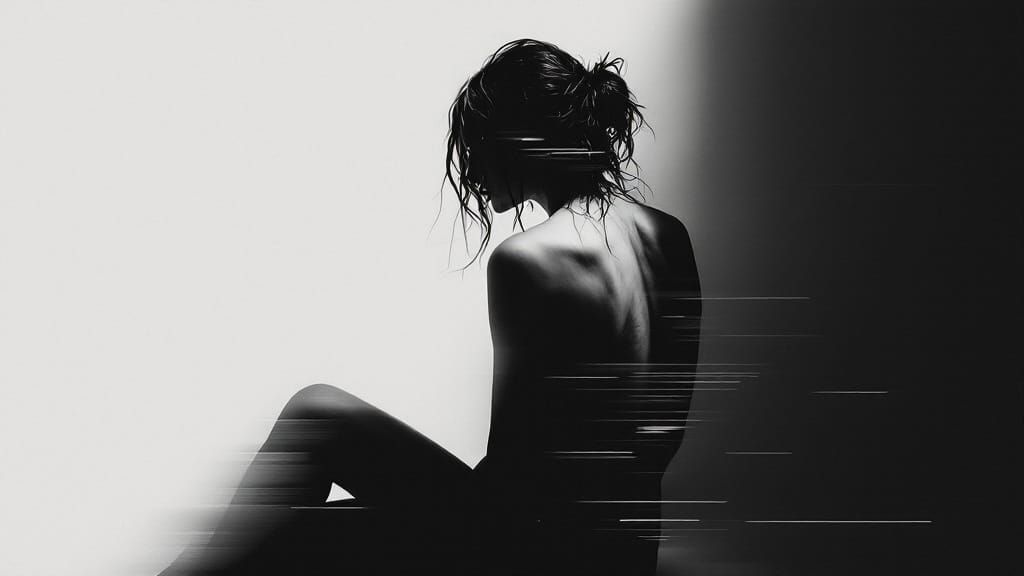 Distorted Figure Study in Charcoal and Glitch