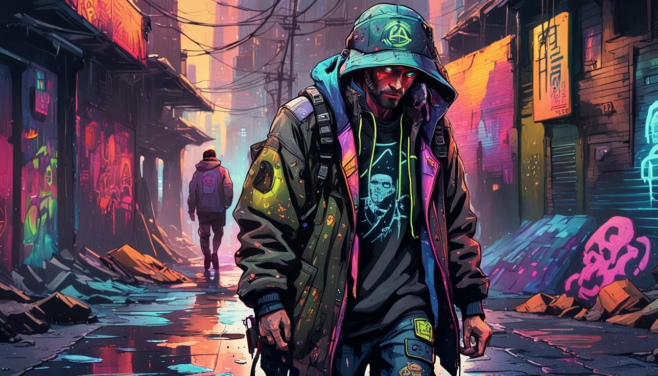 Cyberpunk Visionary Walks Through Dystopian Suburbs
