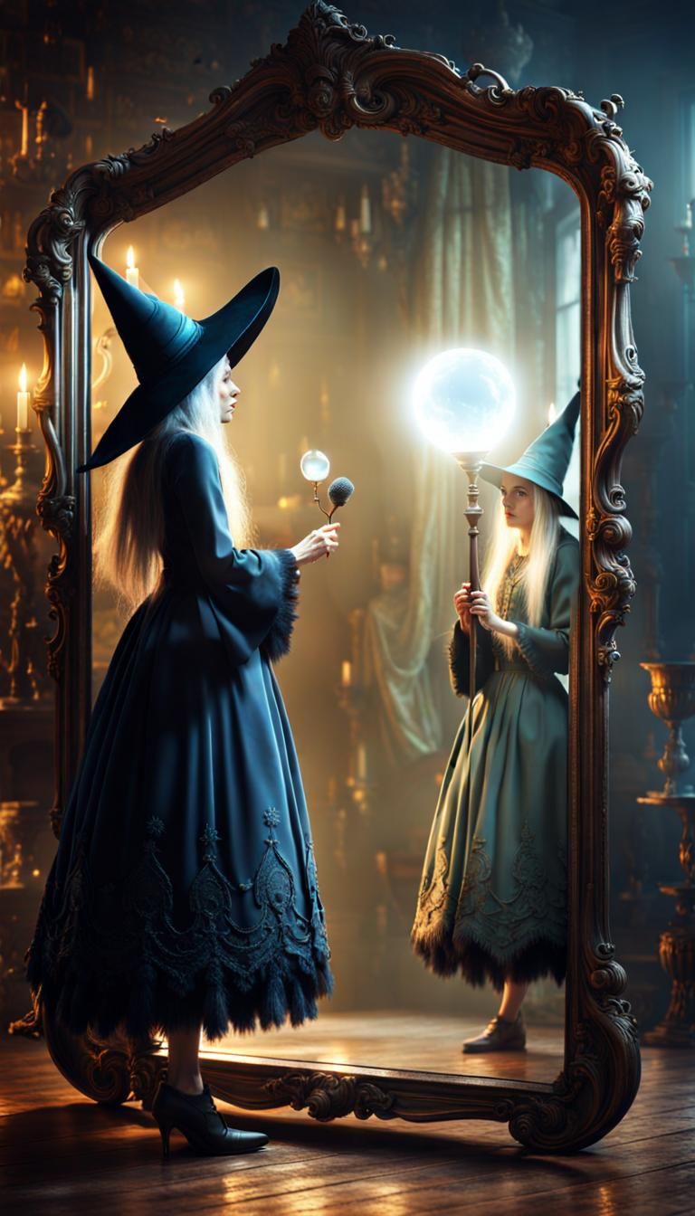 Enchanting Fantasy Portrait: A Witch's Gaze Reveals a Radian...