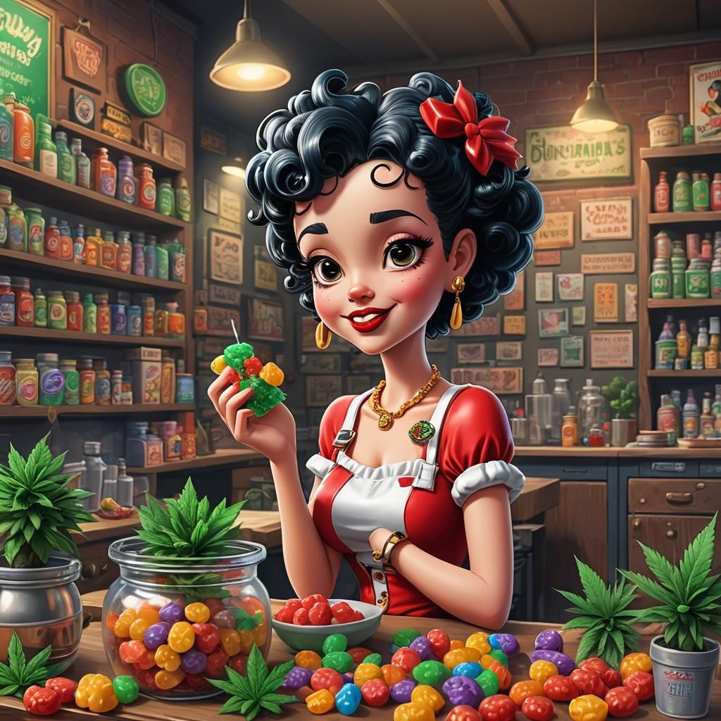 Betty Boop in Vibrant Fantasy Dispensary Scene