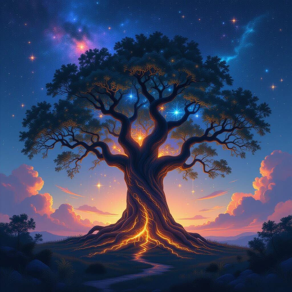 Cosmic Tree of Life: Ethereal Stardust Landscape
