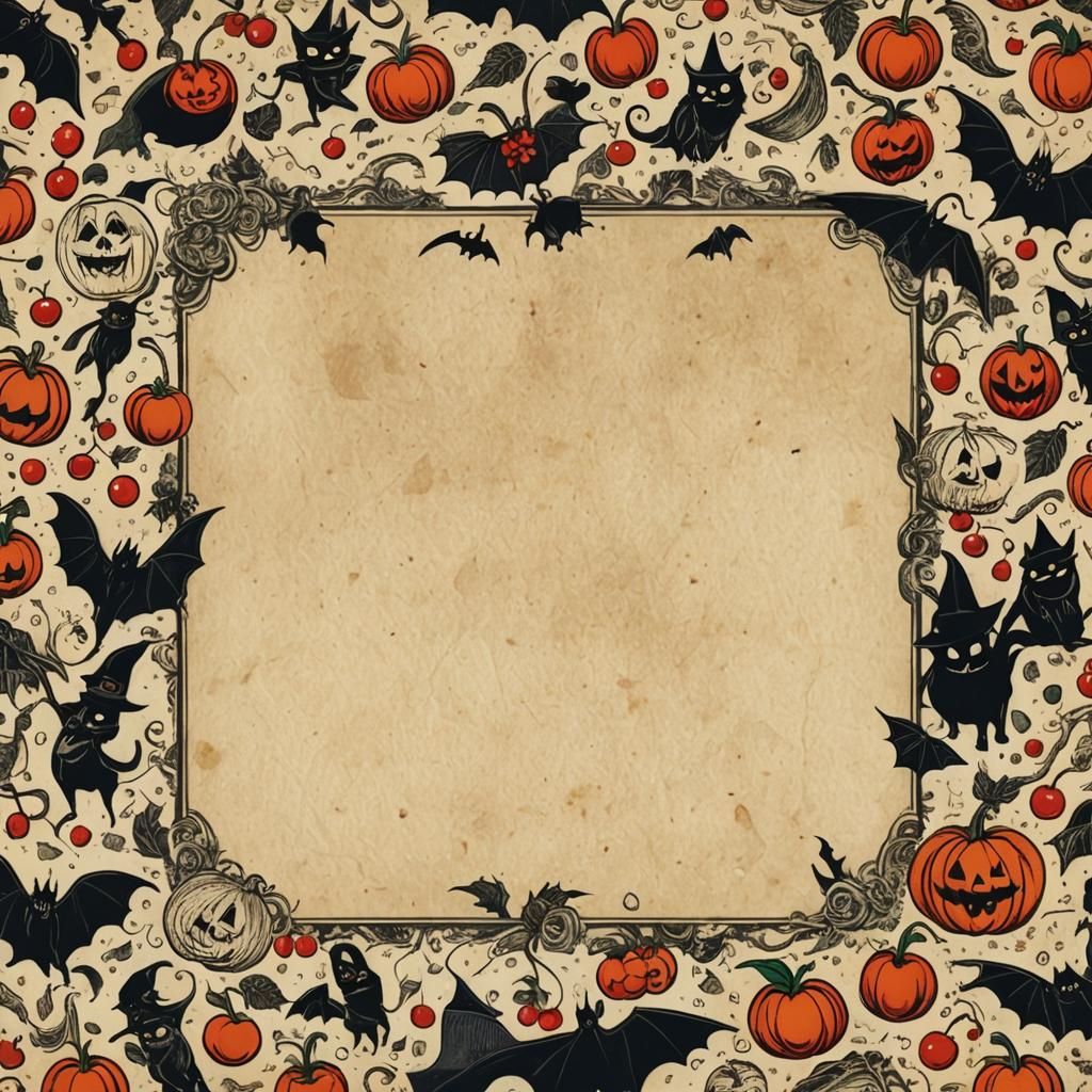 Vintage Halloween Paper with Cherries and Illustrations