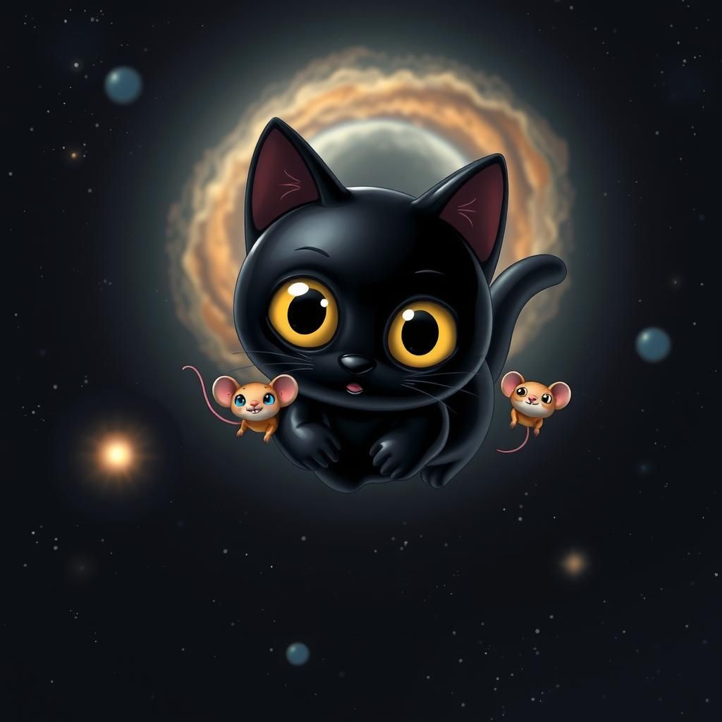 Glossy Rubber Cat soars through Space with Tiny Mouse Compan...