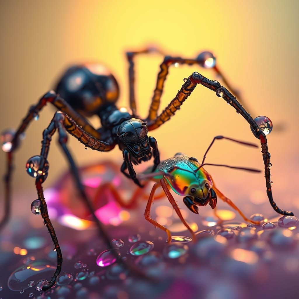 Dewdrop Spider & Crystal Ant Macro Close-Up