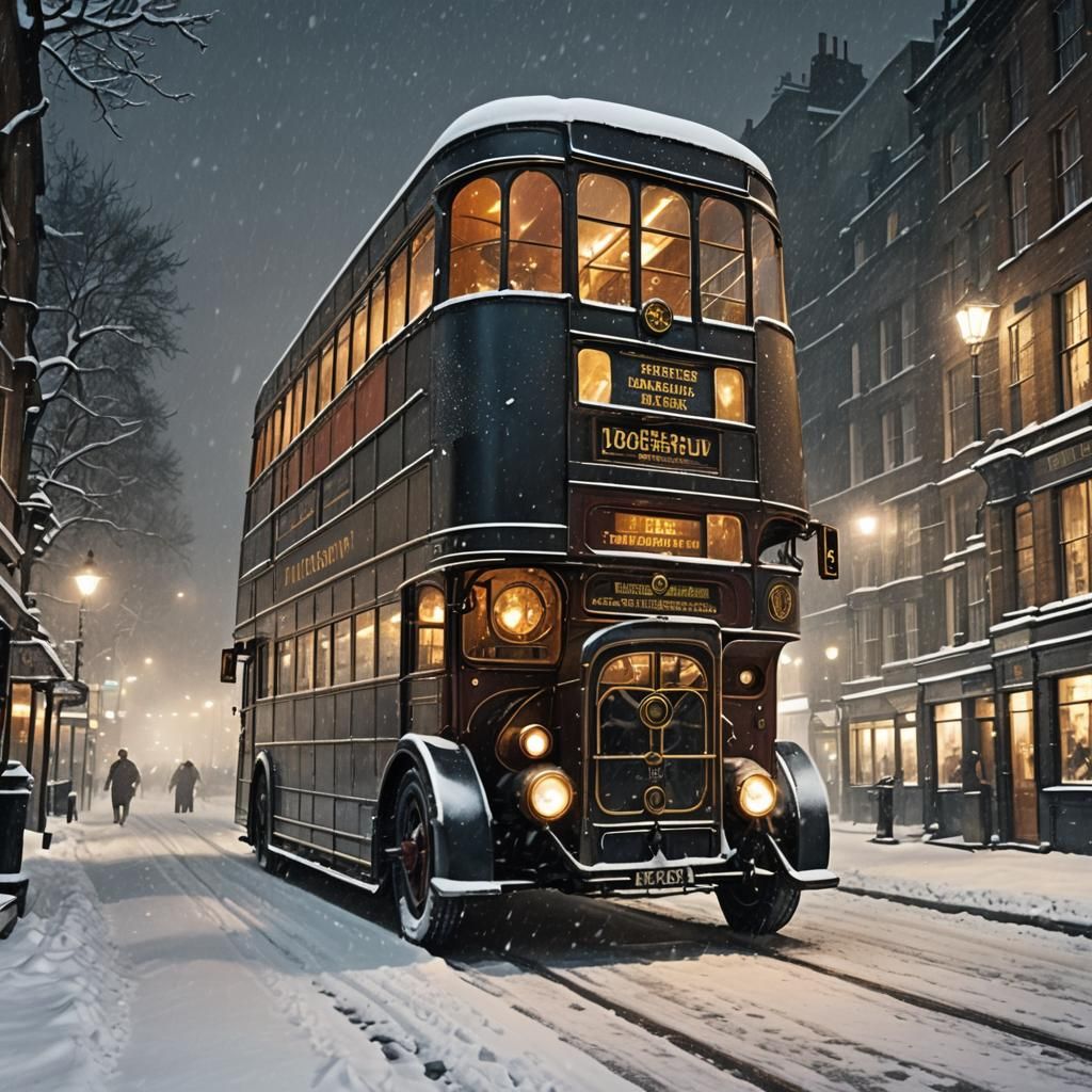 Steampunk Bus Illuminates Victorian London Street at Night