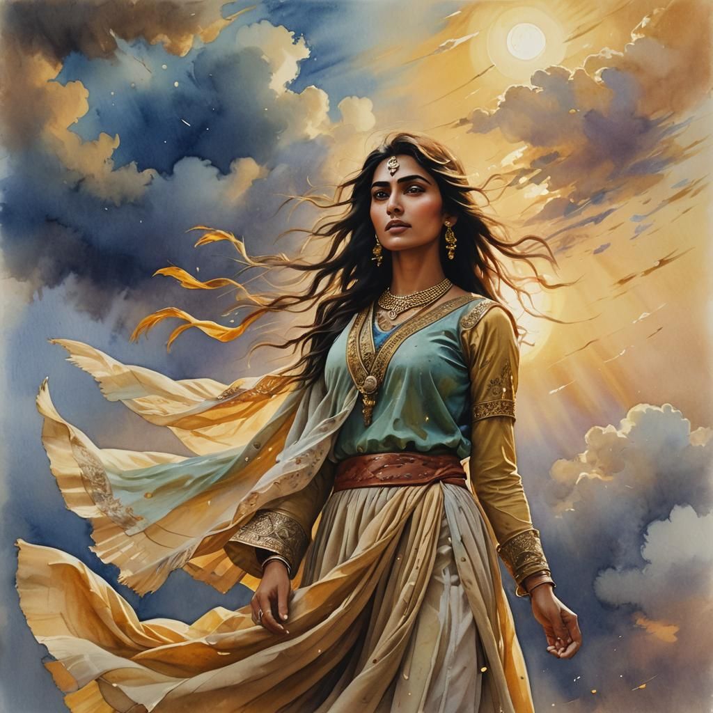 Divine Pakistani Warrior in Whimsical Watercolor Style