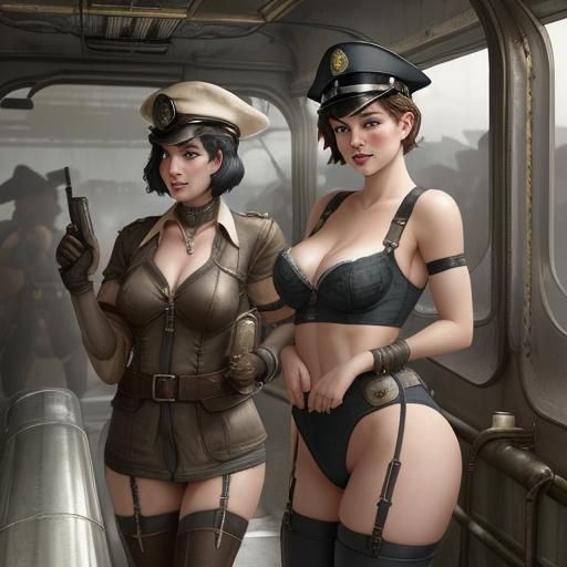 Dieselpunk Lady Officers Prepare for Inspection