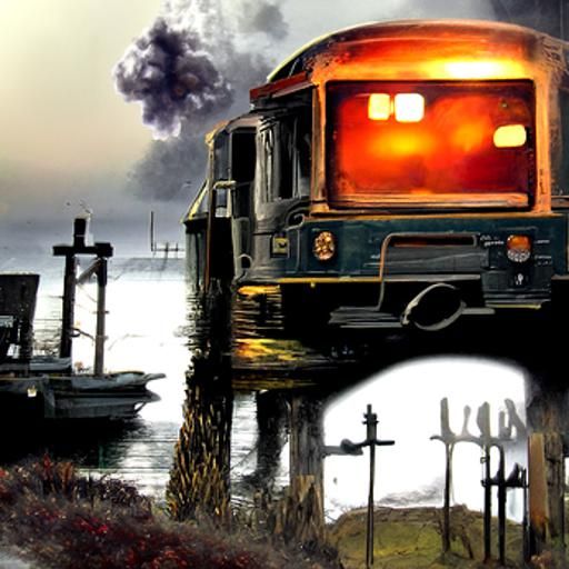 Mystery Train Scene in Oil Painting Style