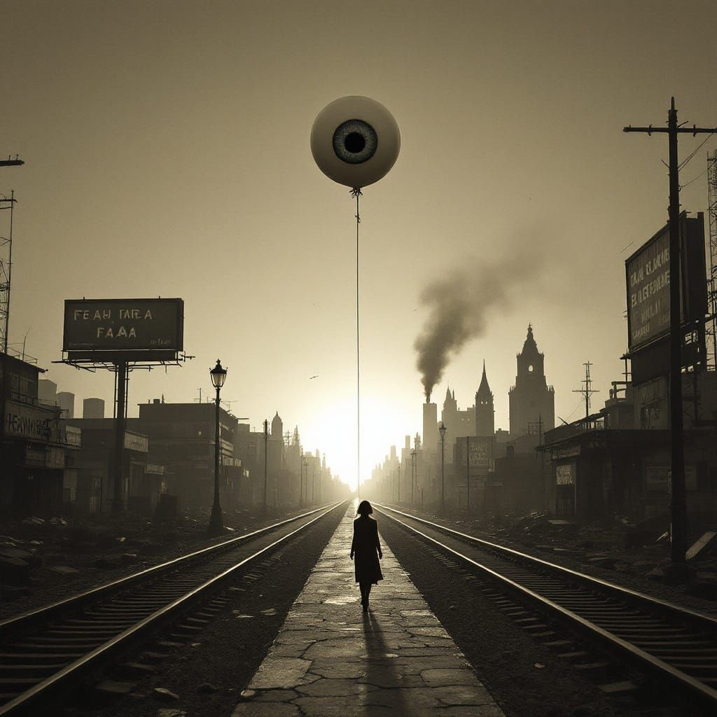 Endless Twilight Cityscape in Sepia Tones