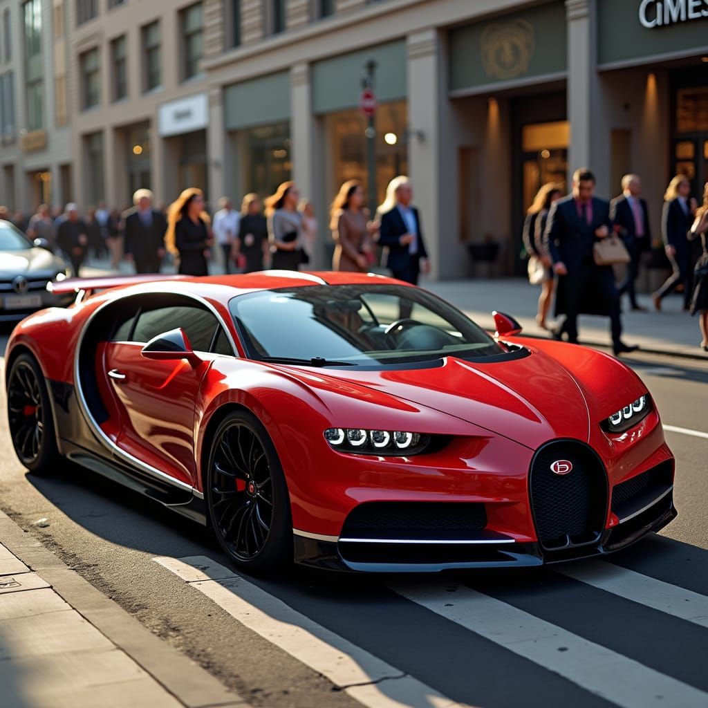 Luxurious Bugatti La Voiture Noire Speeds Through City Stree...