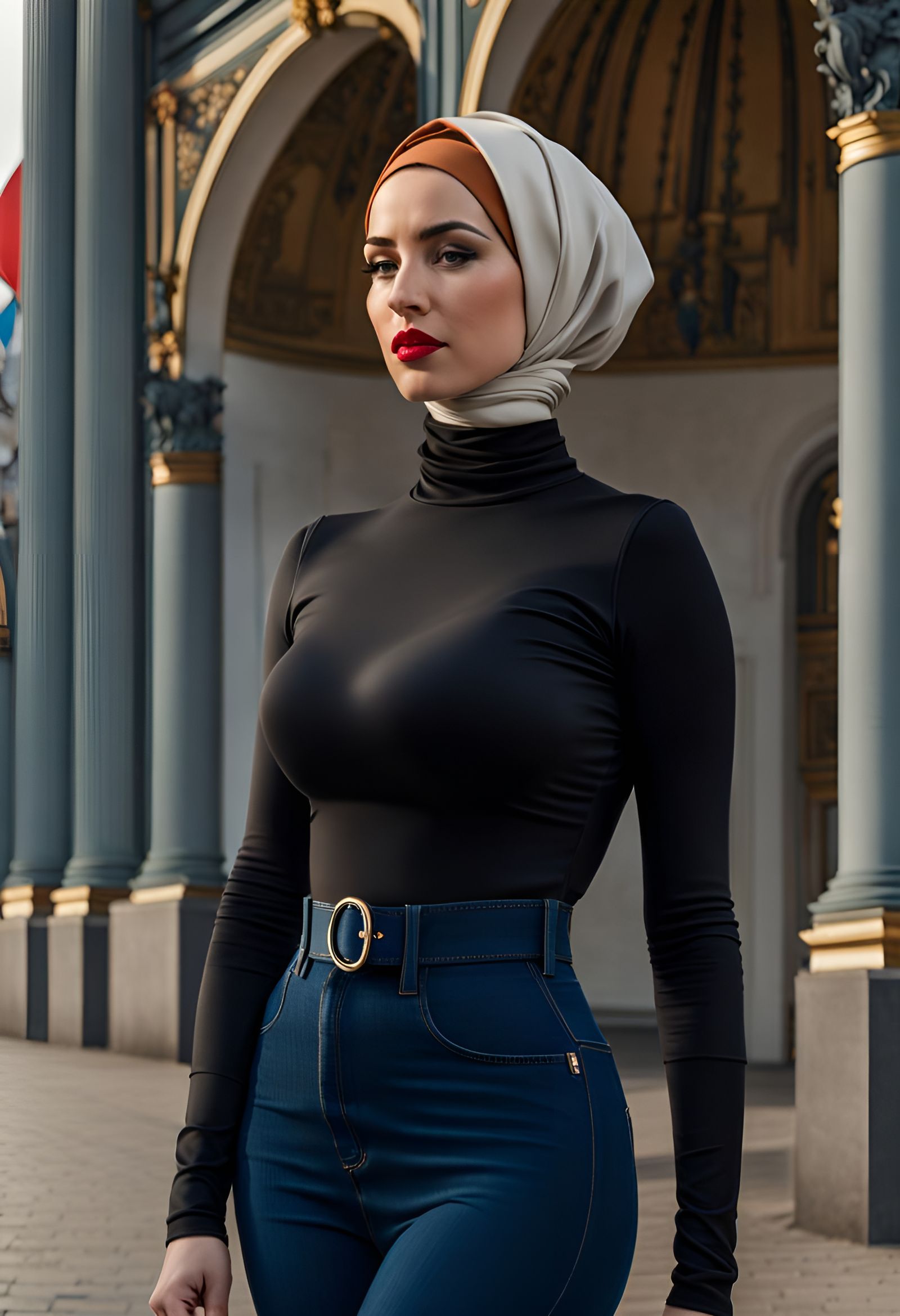 Curvy Woman in Hijab and Jeans, Ultra-Detailed
