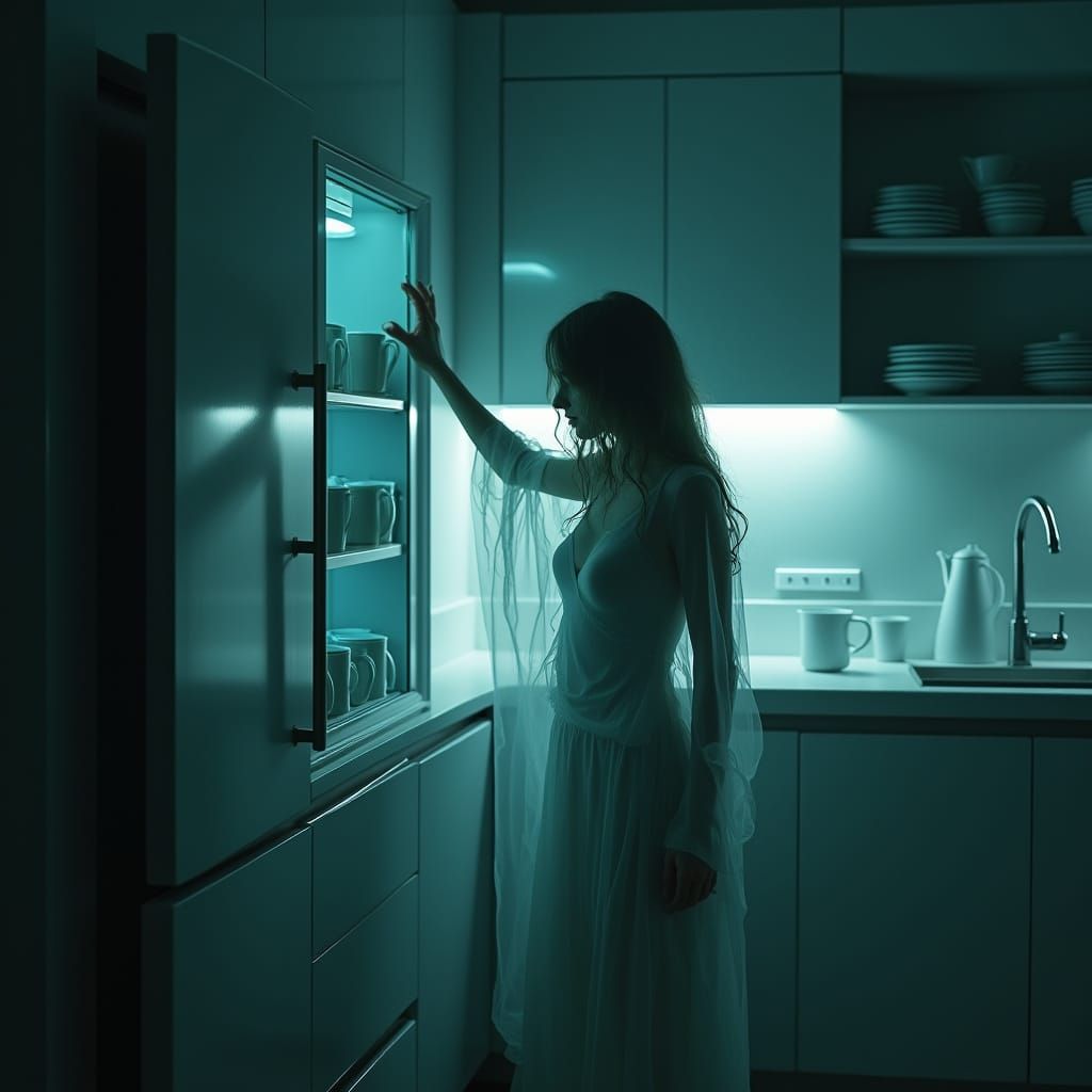 Ethereal Woman Reaches for Kitchen Cupboard in Haunting, Got...