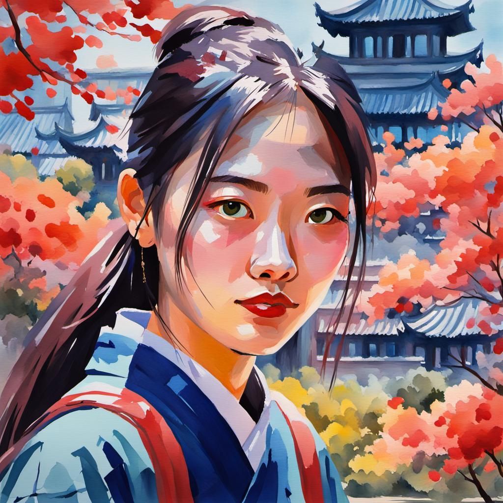 Vibrant Chinese Girl in Epic Impressionist Masterpiece