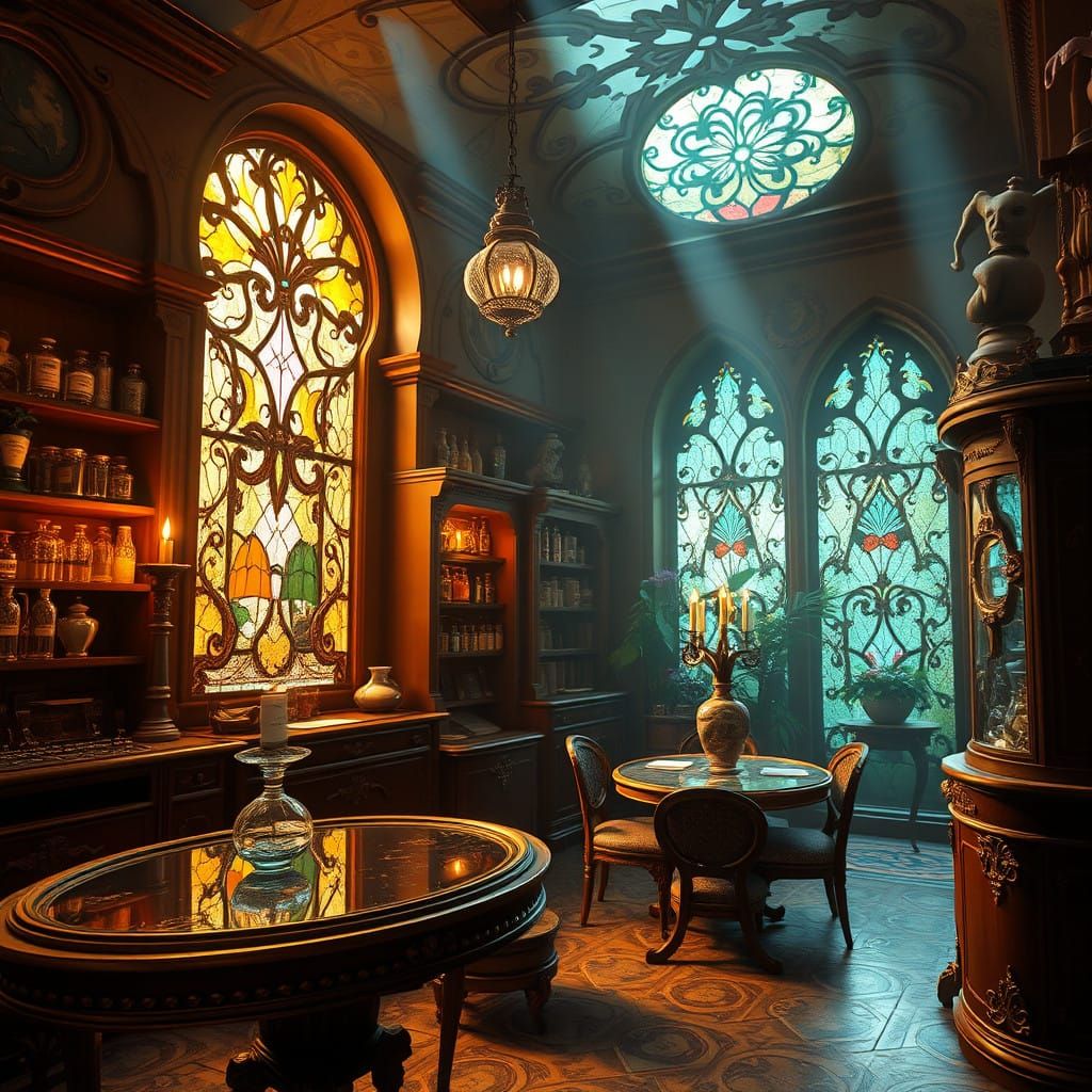 Whimsical Perfume Shop in Warm, Golden Light