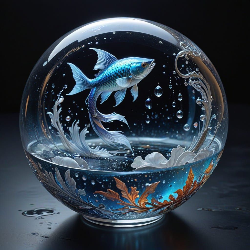 Luminous Moonlit Fish Breaks Surface in Crystal Clear Nightt...