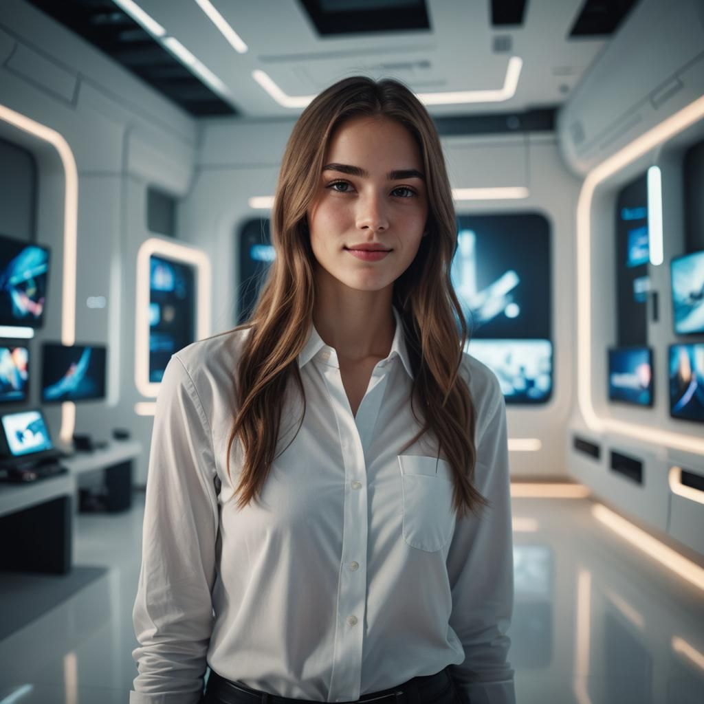 Hyper-Realistic Digital Portrait of a Young Woman in a Futur...