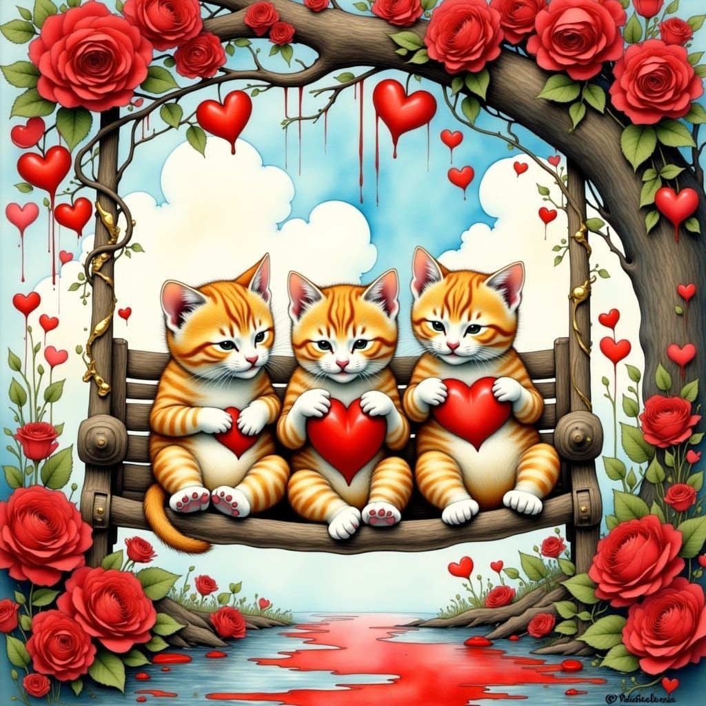 Whimsical Tabby Kittens in a Romantic Rose Garden