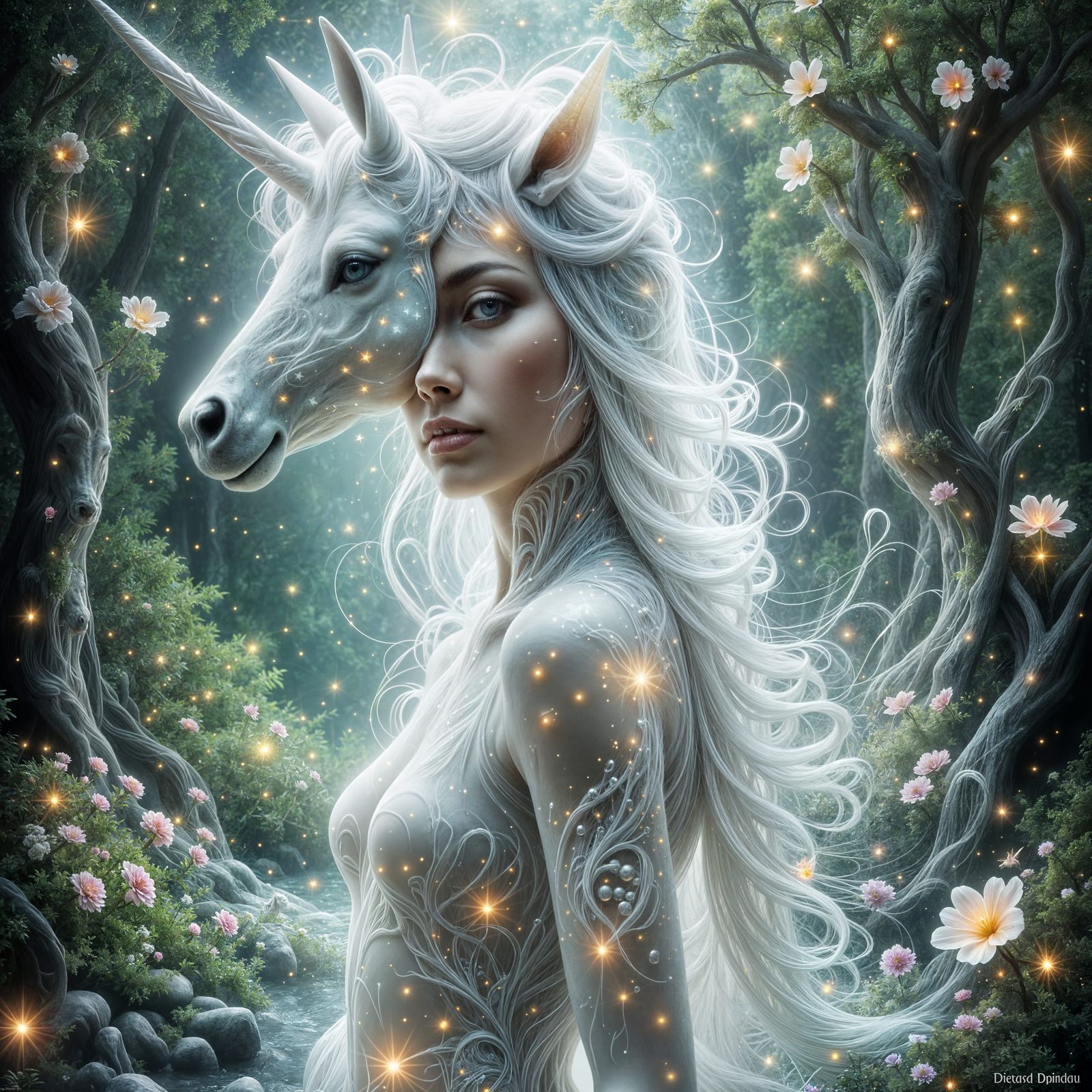 Unicorn Woman: Fantasy Art Embodying Mystical Grace