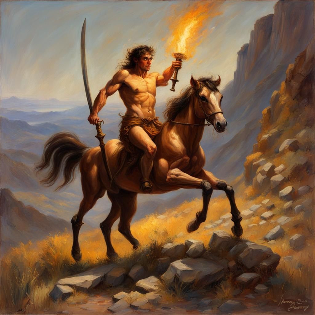 Martial Mythic Centaur by Oil Painting