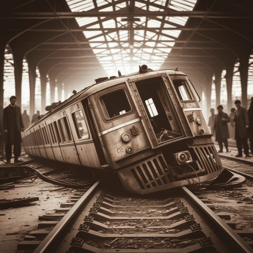 Train Wreck in Haunting Sepia Tones