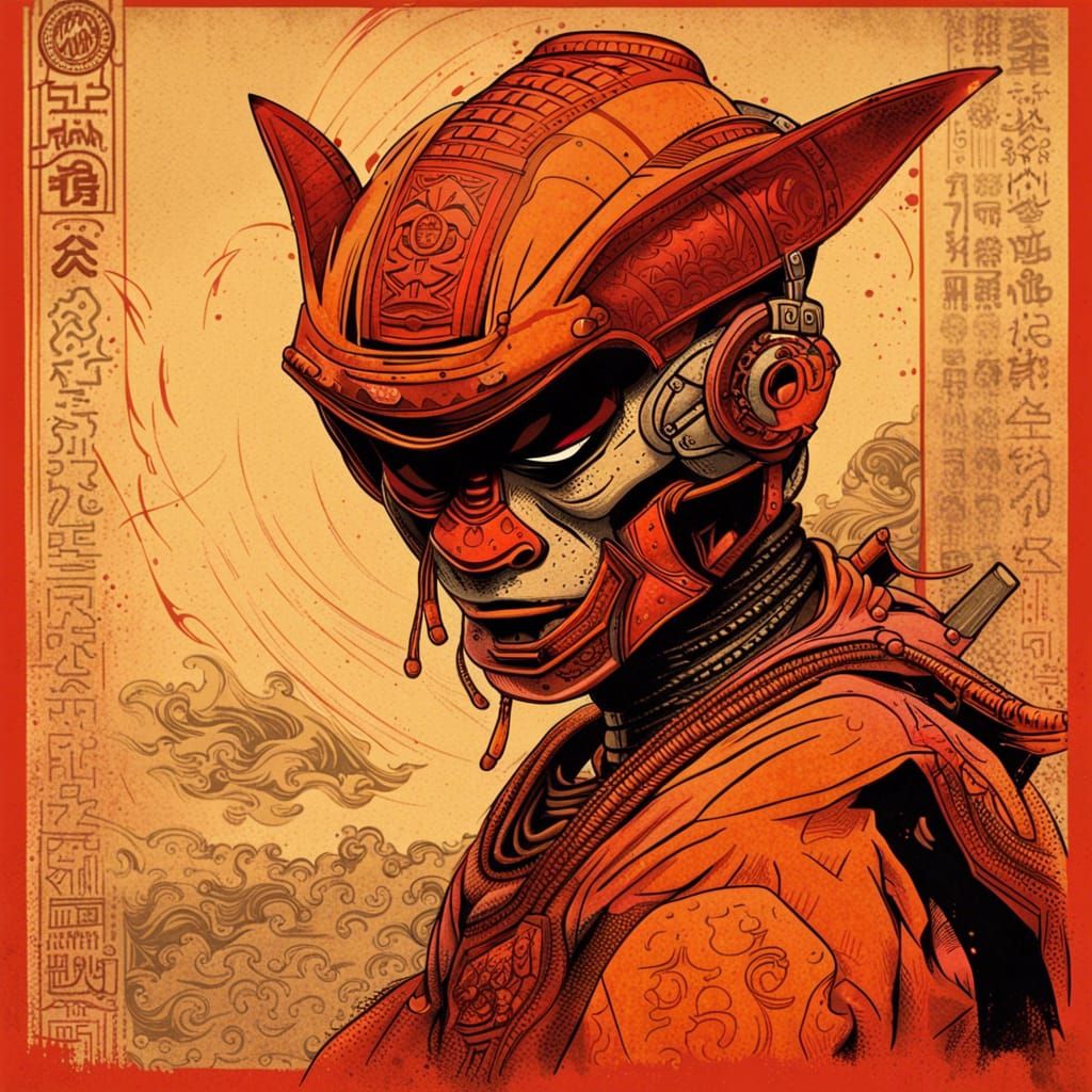 Ancient Alien Samurai in Bold Pop Art