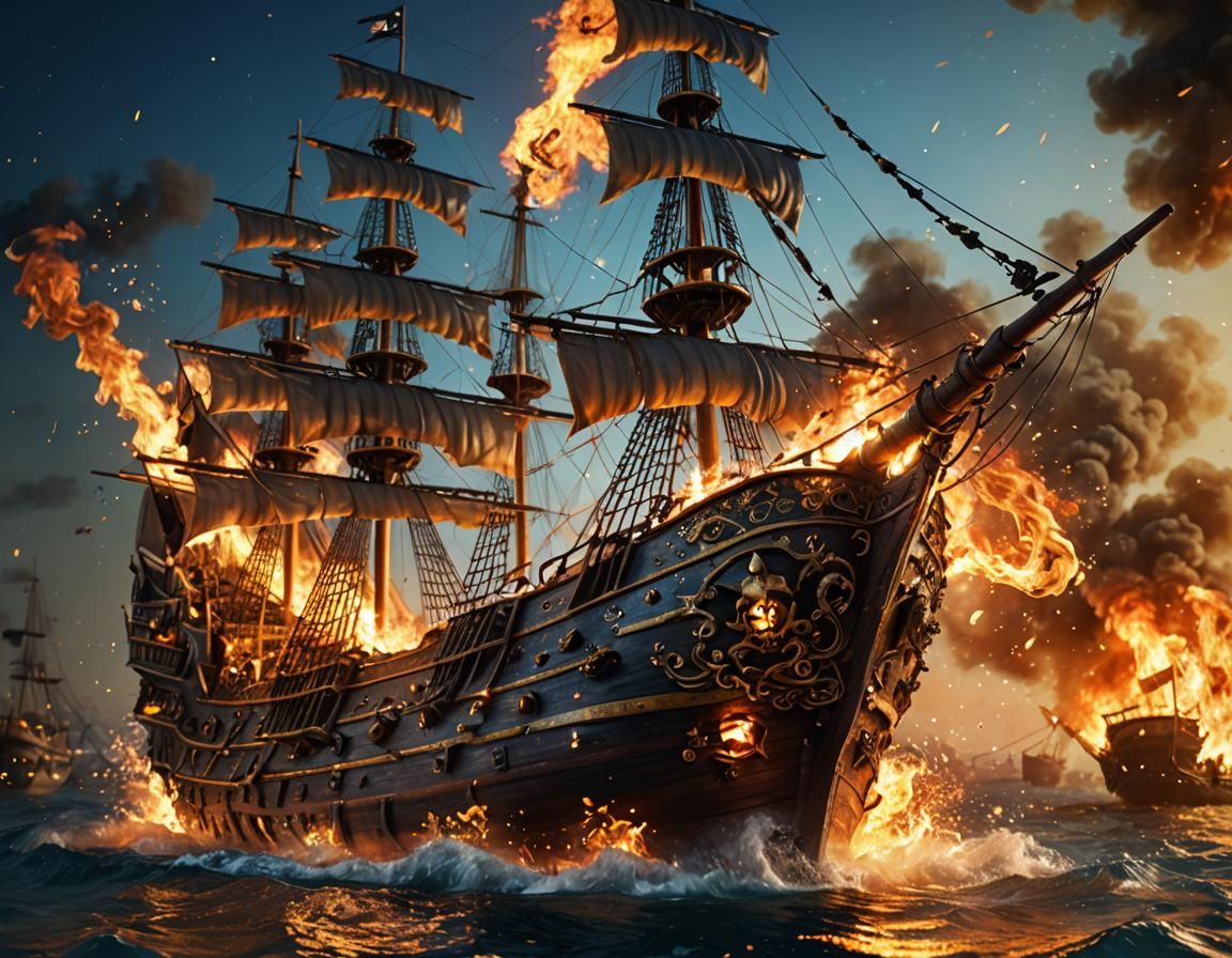 Pirate ship on fire