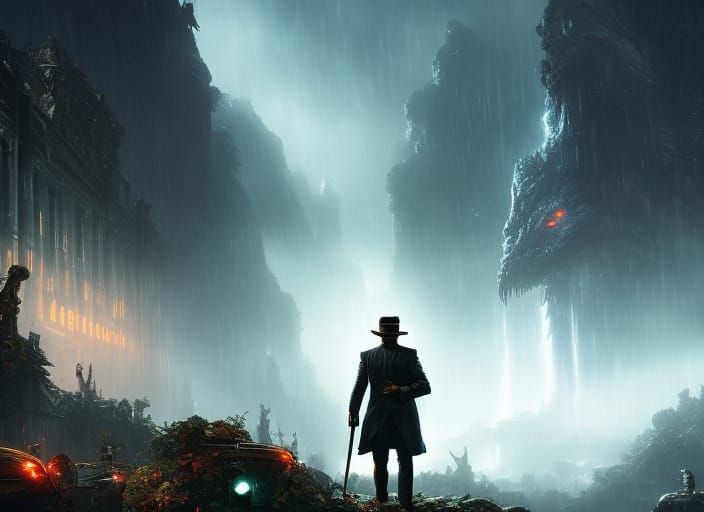 Elegant Magician in a Savage Jungle, Dark Fantasy Masterpiec...