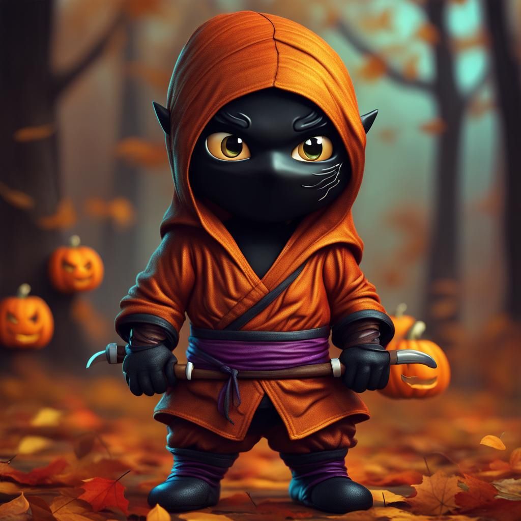 Mysterious Autumn Ninja Trick-or-Treater in Deep Colors