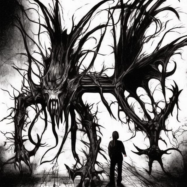 Menacing Monster Lurking in Dark, Survival Horror Style