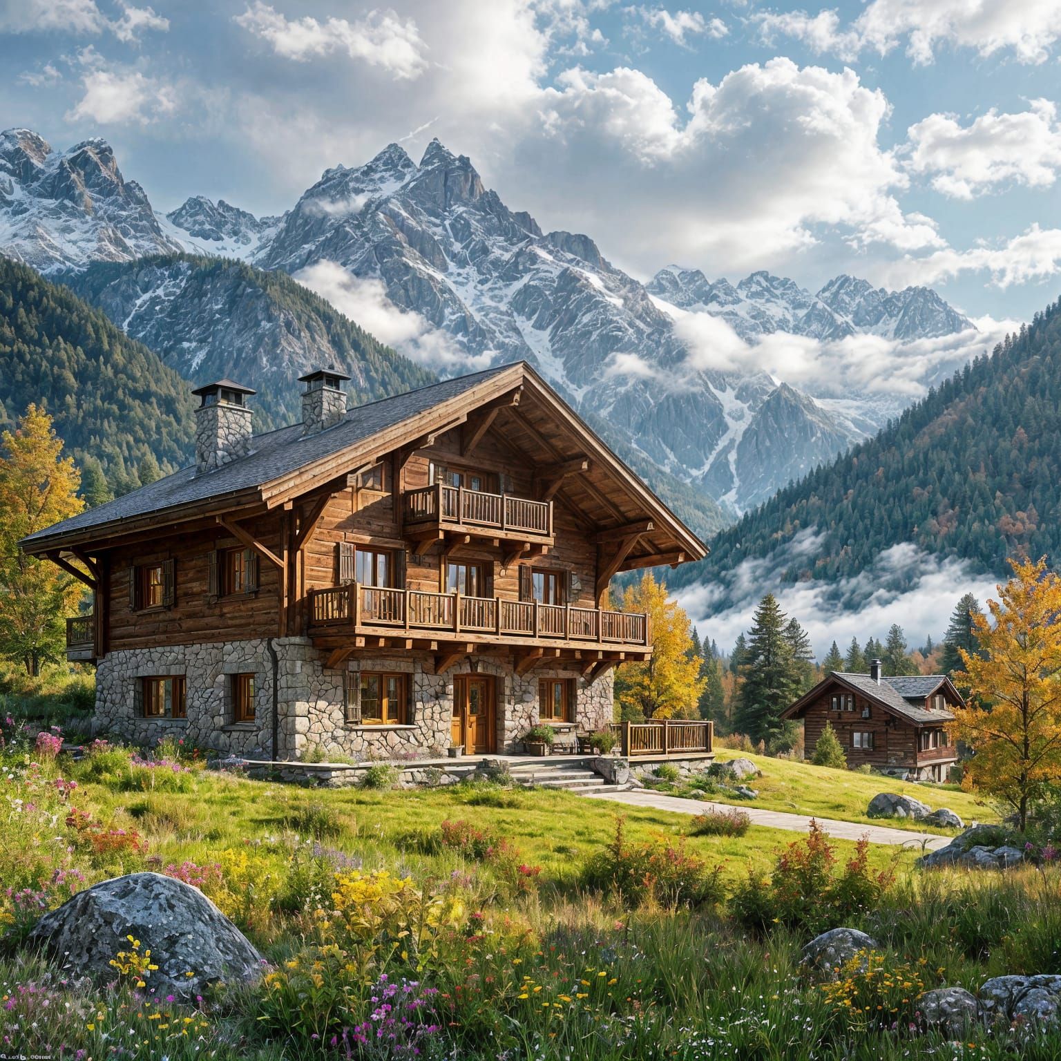 Luxurious Alpine Chalet in Summer Landscape