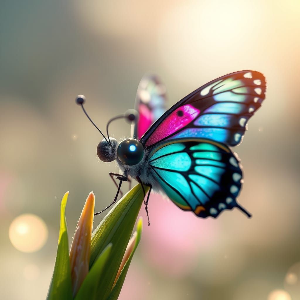 Cute Butterfly on Magical Grass in Enchanted Forest