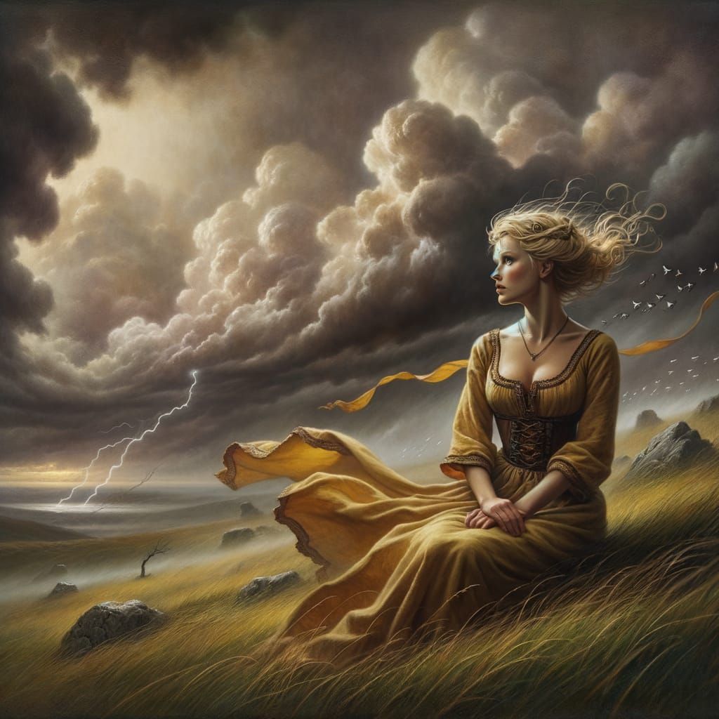 Norse Goddess Contemplates Storm in Baroque Style