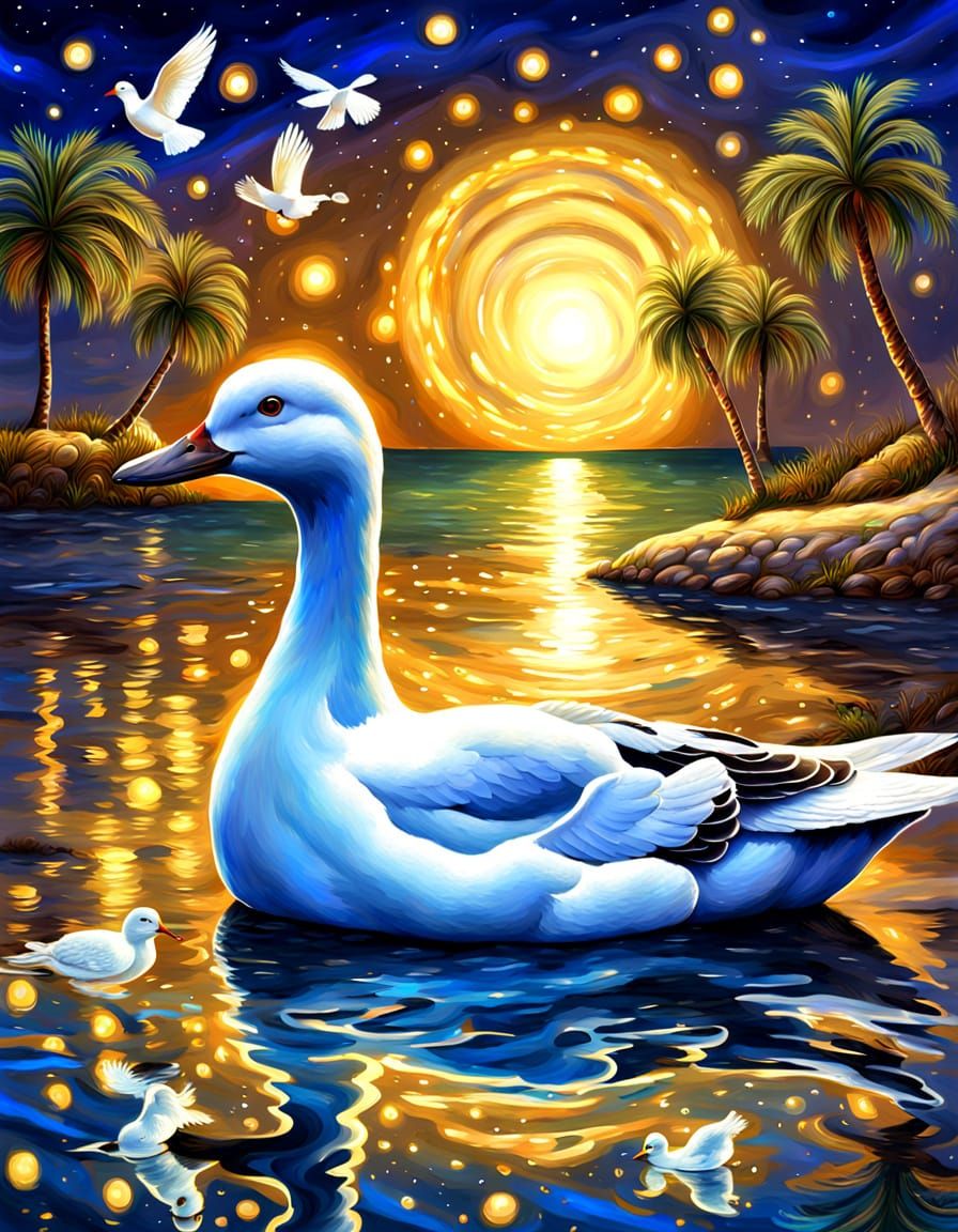 Dove and Duck Beach Holiday in Digital Painting