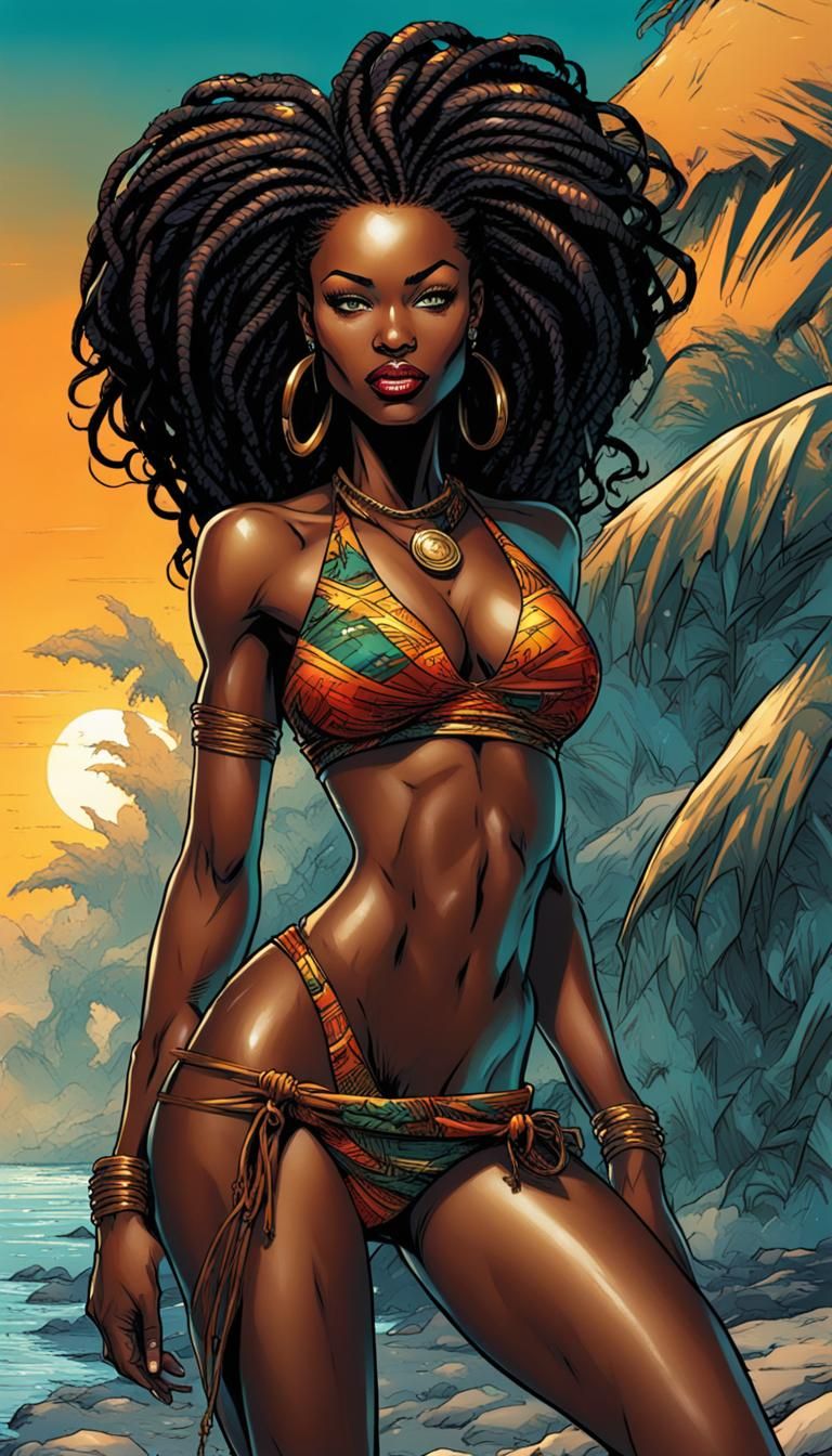 Sensual Ebony Goddess in Vibrant Bikini