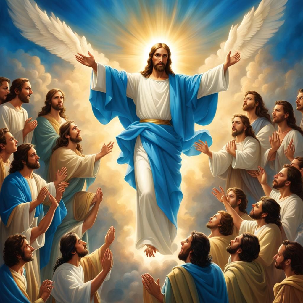 Heavenly Scene with Angels and Jesus Christ
