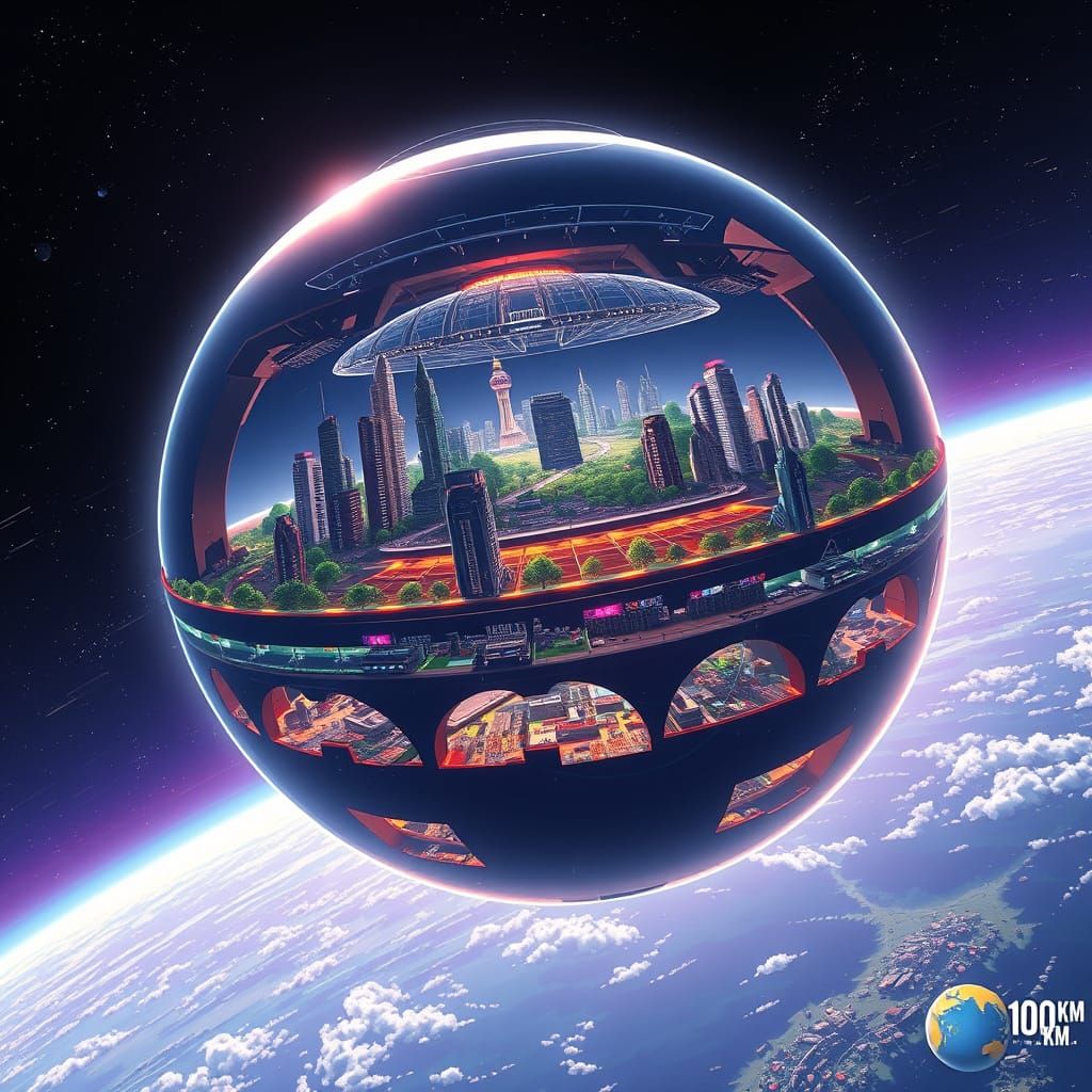 Spherical Space Station in Vibrant Anime Style with Horizont...