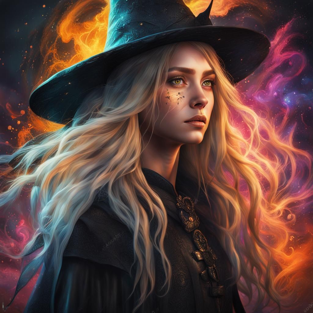 Ethereal Young Witch in Hyperrealistic Art