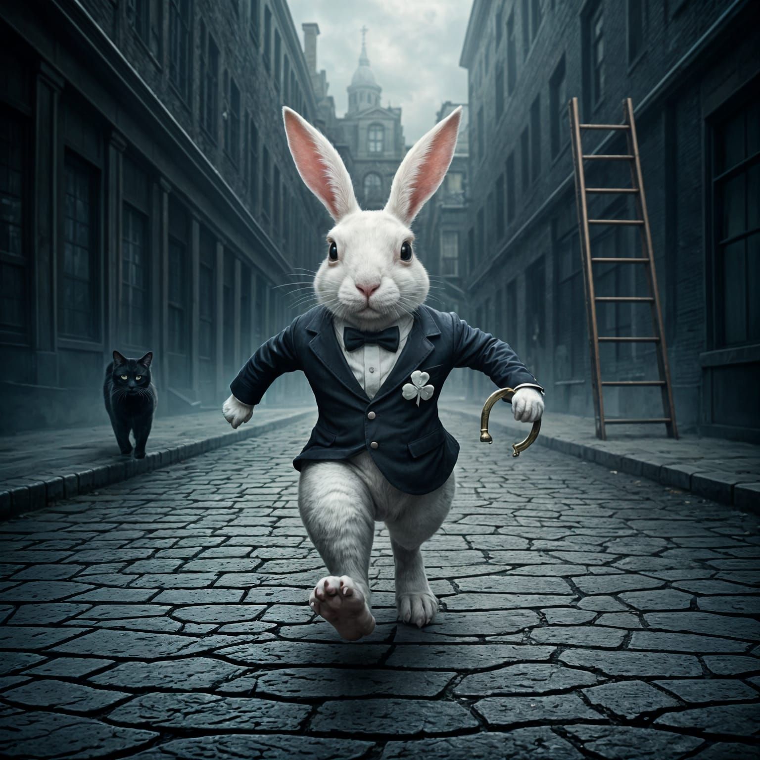 Whimsical Street Scene with Lucky Symbols